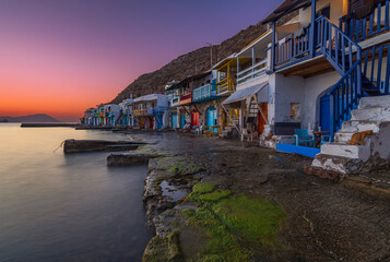 The picturesque fishing hamlet of Klima at dusk, Milos island GR