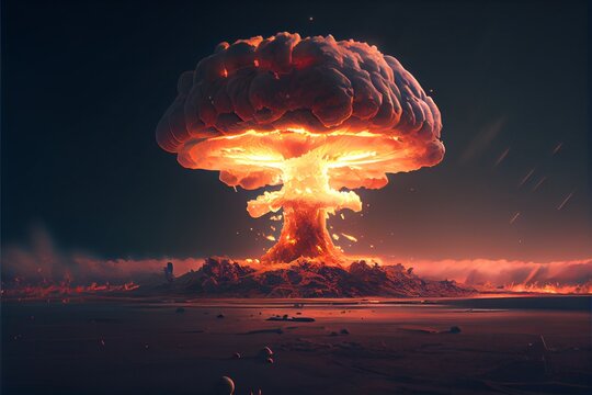 Atompilz Explosion mit 100 Megatonnen TNT Sprengkraft. AI generativ