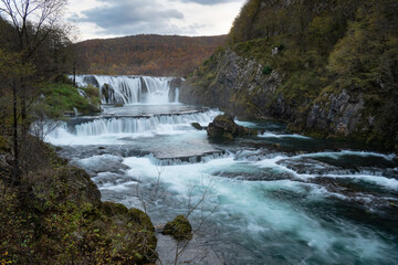 Fototapeta na wymiar Štrbački buk waterfall on Una river in Bosnia and Herzegovina, mountain river in National park Una