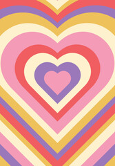 Hypnotic heart tunnel. Rainbow retro wallpapper in the mood of the psychedelic 70's. Vector illustration.