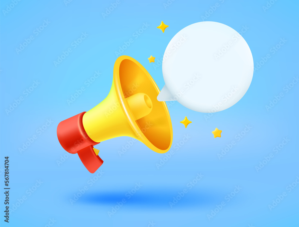 Aufkleber loud speaker with speech cloud. breaking news concept. 3d vector illustration