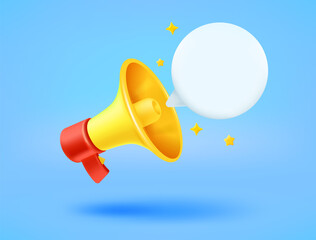 Loud speaker with speech cloud. Breaking news concept. 3d vector illustration