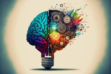 Colorful human brain. Self care and mental health concept, positive thinking, creative mind, generative AI