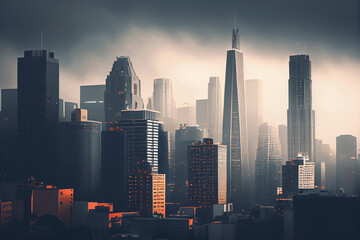 Fototapeta na wymiar Skyline einer Stadt bei Nebel