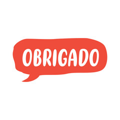Obrigado Letter in Hand Drawn Speech Bubble Vector Template