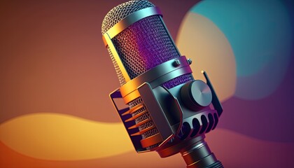 open microphone advertisement template, empty space for text, advertisement banner (created with Generative AI)