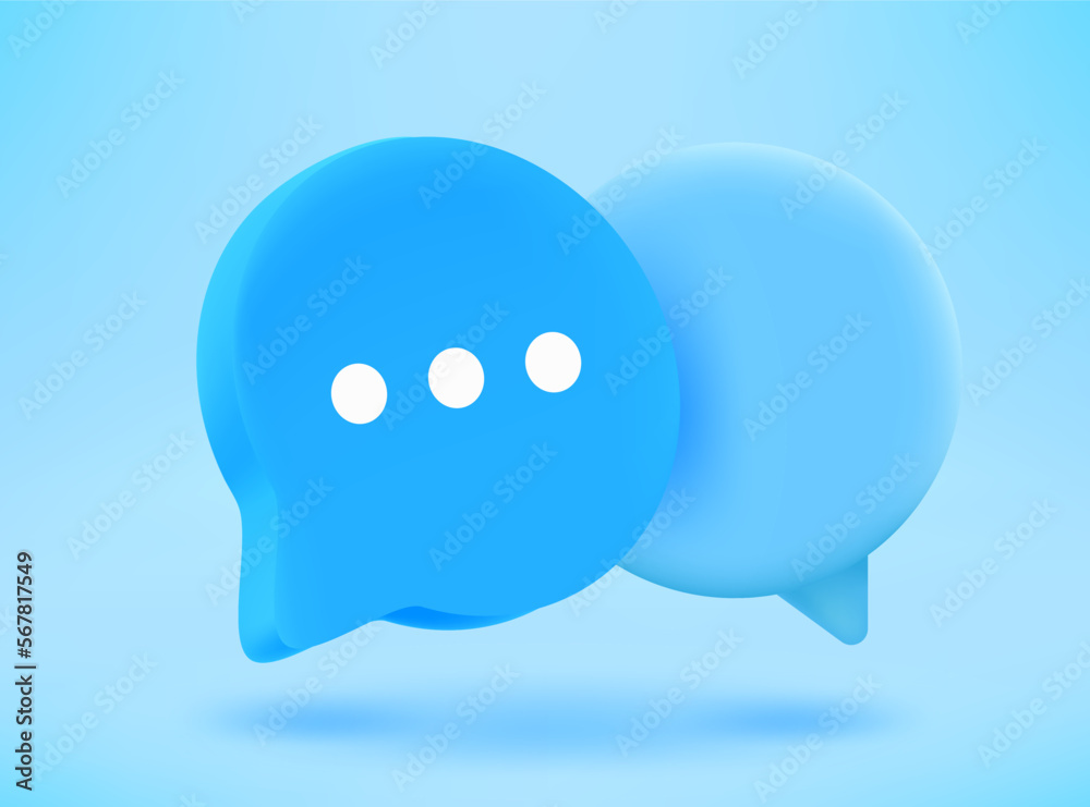 Poster blue speech clouds. conversation concept. 3d vector icon