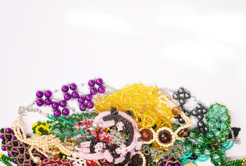 Bead jewelery on white background.