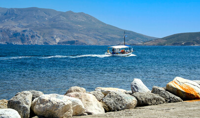 Going for fishing a sunny day around Skyros island. Sporades islands, Greece
