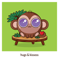 valentine postcard with monkey, big eyes, love