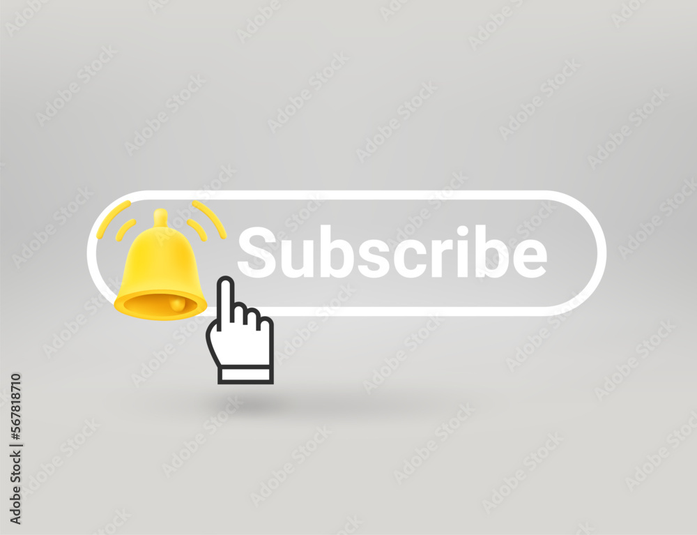 Poster Subscribe button with the notification bell. 3d vector objects isolated on transparent background