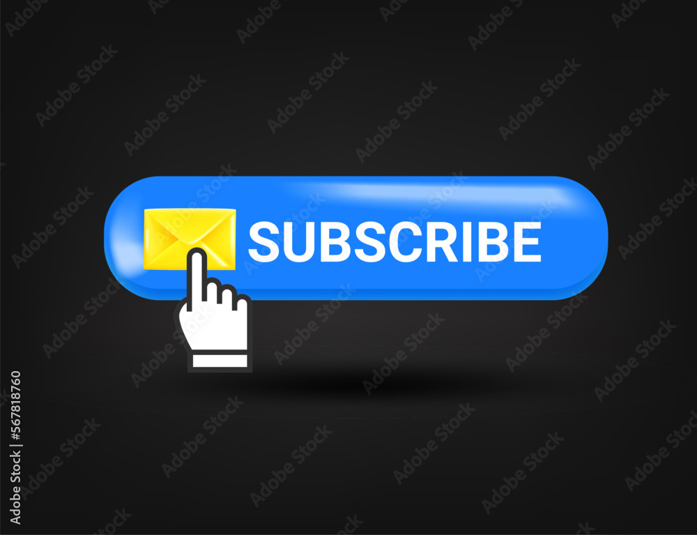 Poster Subscribe button with hand pointer. 3d vector illustration
