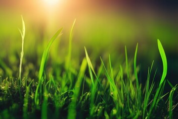 Obraz premium Grass in the morning sun, closeup, macro