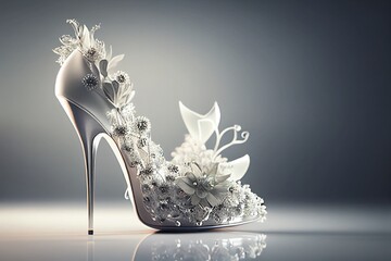 Luxus edler Frauen Schuh mit Rosen und Perlen Applikationen. AI generativ