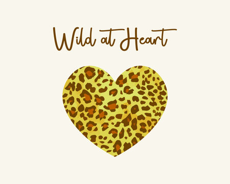 Decorative slogan and cute heart with leopard skin pattern, vector design for fashion, poster, card and sticker prints