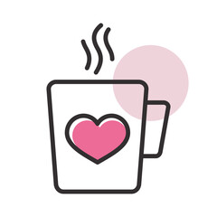 Tea cup with heart and steam vector icon