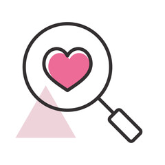 Heart search vector icon. Valentines day symbol