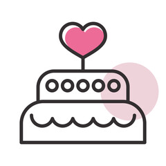 Wedding cake dessert with heart vector icon