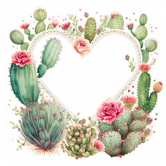 Cactus Watercolor Art Valentines Day
