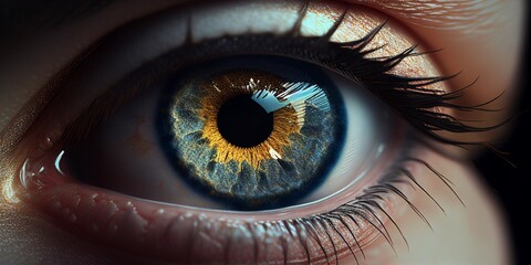 Fototapeta na wymiar Iris Nahaufnahme mit wundervollen Einblicken ins menschliche Auge, ai generativ