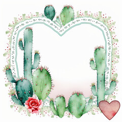 Cactus Watercolor Art Valentines Day