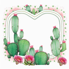 Cactus Watercolor Art Valentines Day