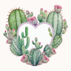 Cactus Watercolor Art Valentines Day