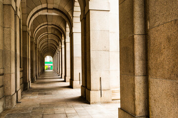 Corridor view of the Old Supreme Court Building in Hong Kong, China.