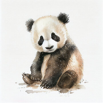 watercolor painting of cute panda for kid on white background