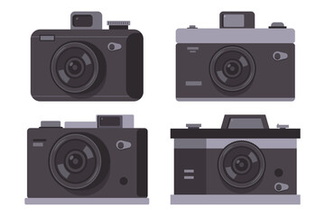 Photo camera vector cartoon set isolated on a white background.