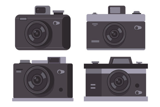 Photo camera vector cartoon set isolated on a white background.