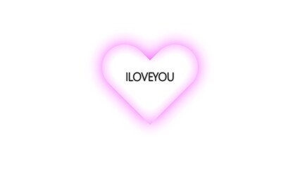 A white heart with a pink glowing outline on a transparent background. Animation of heartbeat background movement. A heart with a romantic inscription. Abstract romantic background. Wedding Love