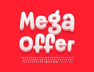Vector business Banner Mega Offer. Funny Bright Font. Modern 3D Alphabet Letters and Numbers set. 