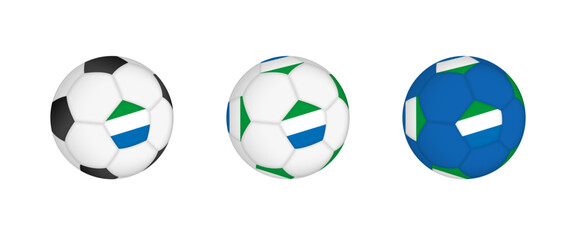 Collection football ball with the Sierra Leone flag. Soccer equipment mockup with flag in three distinct configurations.