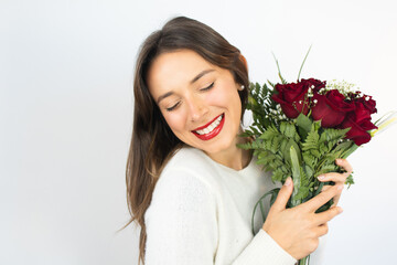 Valentine's Day Happy Woman with Flowers