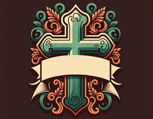 Inspiration for Christian church loves cross gospel logo design. Generative AI