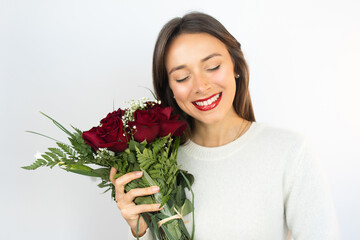 Valentine's Day Happy Woman with Flowers