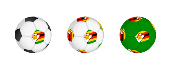 Collection football ball with the Zimbabwe flag. Soccer equipment mockup with flag in three distinct configurations.