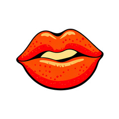 Cute red Lips cartoon isolated on a transparant background. Valentines day card, romantic elements. Hand-drawn illustration.