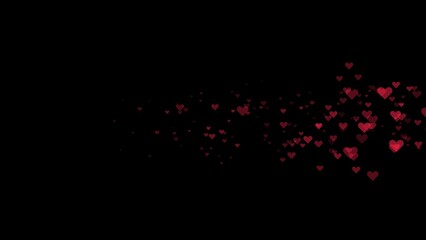 Loop of hearts glowing on a dark background. Animation of red hearts background motion design. Chaotic movement of objects. Romantic background. Love wedding on Valentine's Day,Mother's Day 4k.