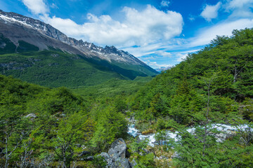 Fototapeta na wymiar Landscape of of Argentine Patagonia from the trail to Glaciar Huemul (Huemul Glacier) - El Chaltén, Argentina
