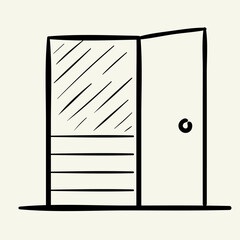 Door to the entrance is open. Hand drawn vector illustration