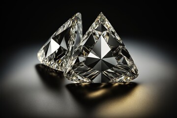  a pair of fancy diamonds on a black background with a shadow on the ground and a black background with a shadow on the ground and a black background.  generative ai