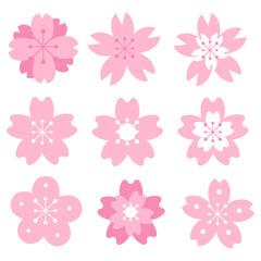 Set of cute pink sakura flower icon. Cherry blossom collection. Vector illustration.
