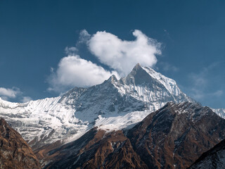 Nepal. Mt Fishtail Machapuchare in the Himalaya range, Annapurna region, Nepalsnow mountains in the Himalayas of Nepal.