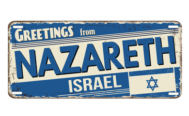 Greetings from Nazareth vintage rusty metal sign