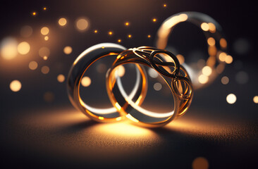 gold wedding rings on black - Love weddings rings - golden rings background - Generative AI