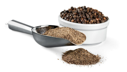 milled black pepper isolated on white background
