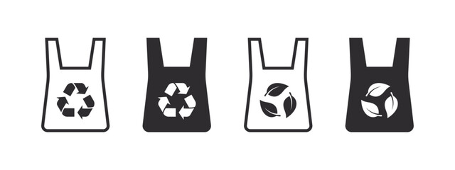 Recycled materials. Package icons with recycling icons. Packaging and recycling. Vector illustration