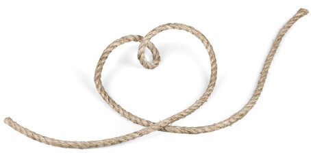 Tied  square knot, linen rope in the shape of a heart